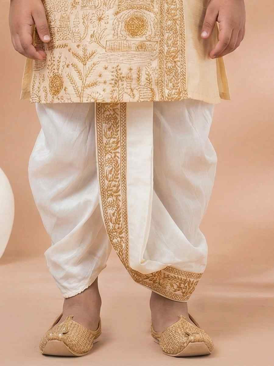 Golden Embroidery Festival Traditional Kurta Dhoti Boys Wear