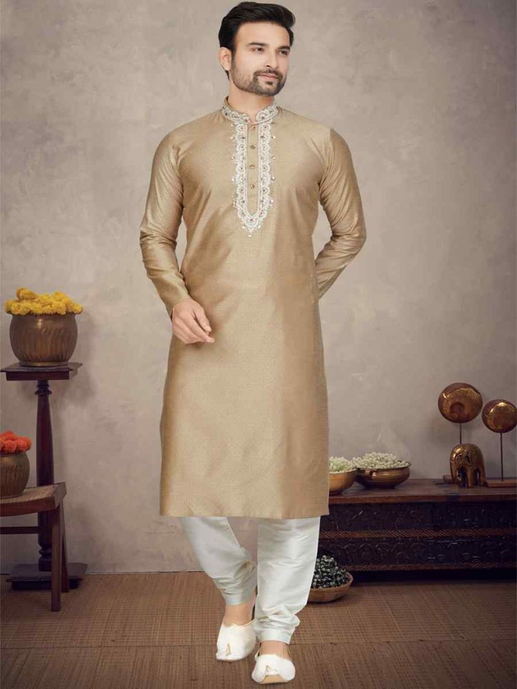 Golden Jacquard Woven Festival Mehendi Kurta