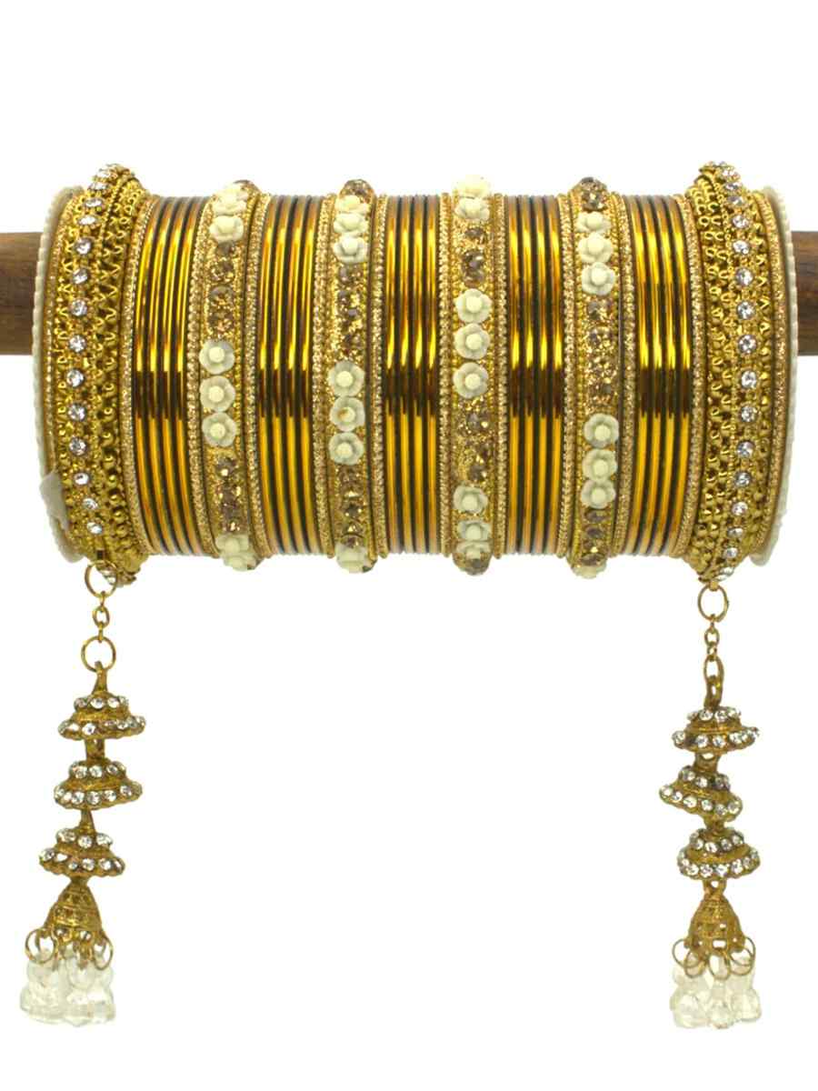 Golden Silk Aluminium Alloy Jhumki Festival Wear Kundan Bangles