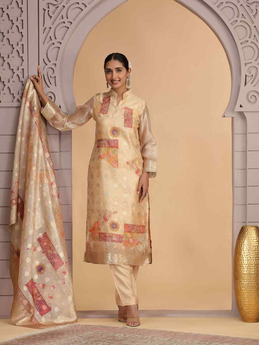Golden Silk Embroidery Party Wedding Festival Casual Ready Pant Salwar Kameez