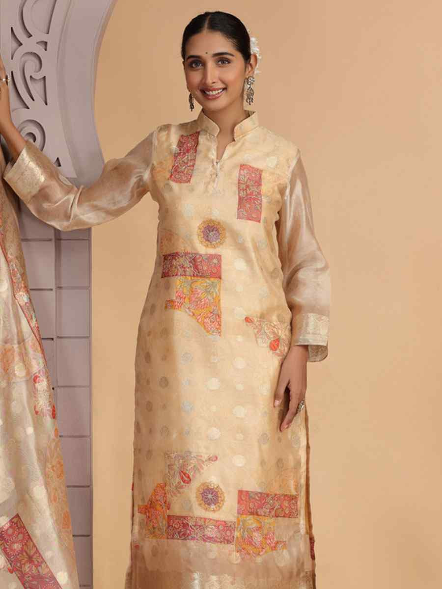 Golden Silk Embroidery Party Wedding Festival Casual Ready Pant Salwar Kameez