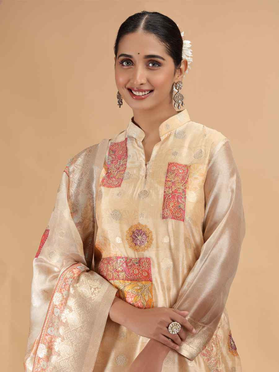 Golden Silk Embroidery Party Wedding Festival Casual Ready Pant Salwar Kameez