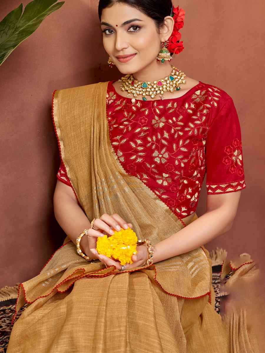 Golden Silk Handwoven Festival Wedding Fancy Heavy Border Saree