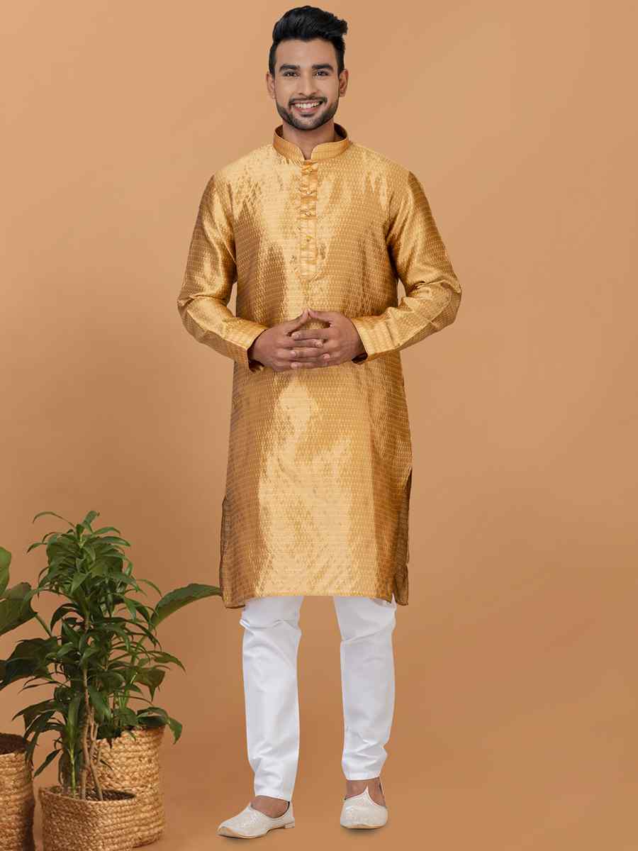 Golden Silk Woven Festival Wedding Sherwani