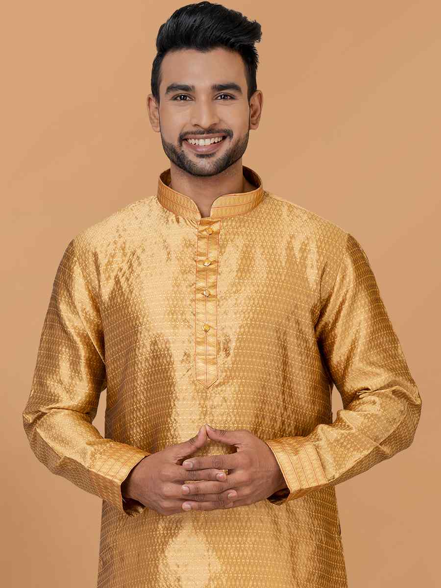 Golden Silk Woven Festival Wedding Sherwani