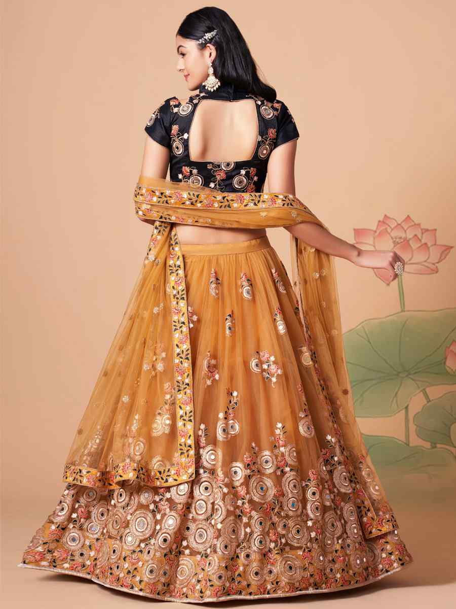 Golden Soft Net Embroidered Reception Festival Heavy Border Lehenga Choli