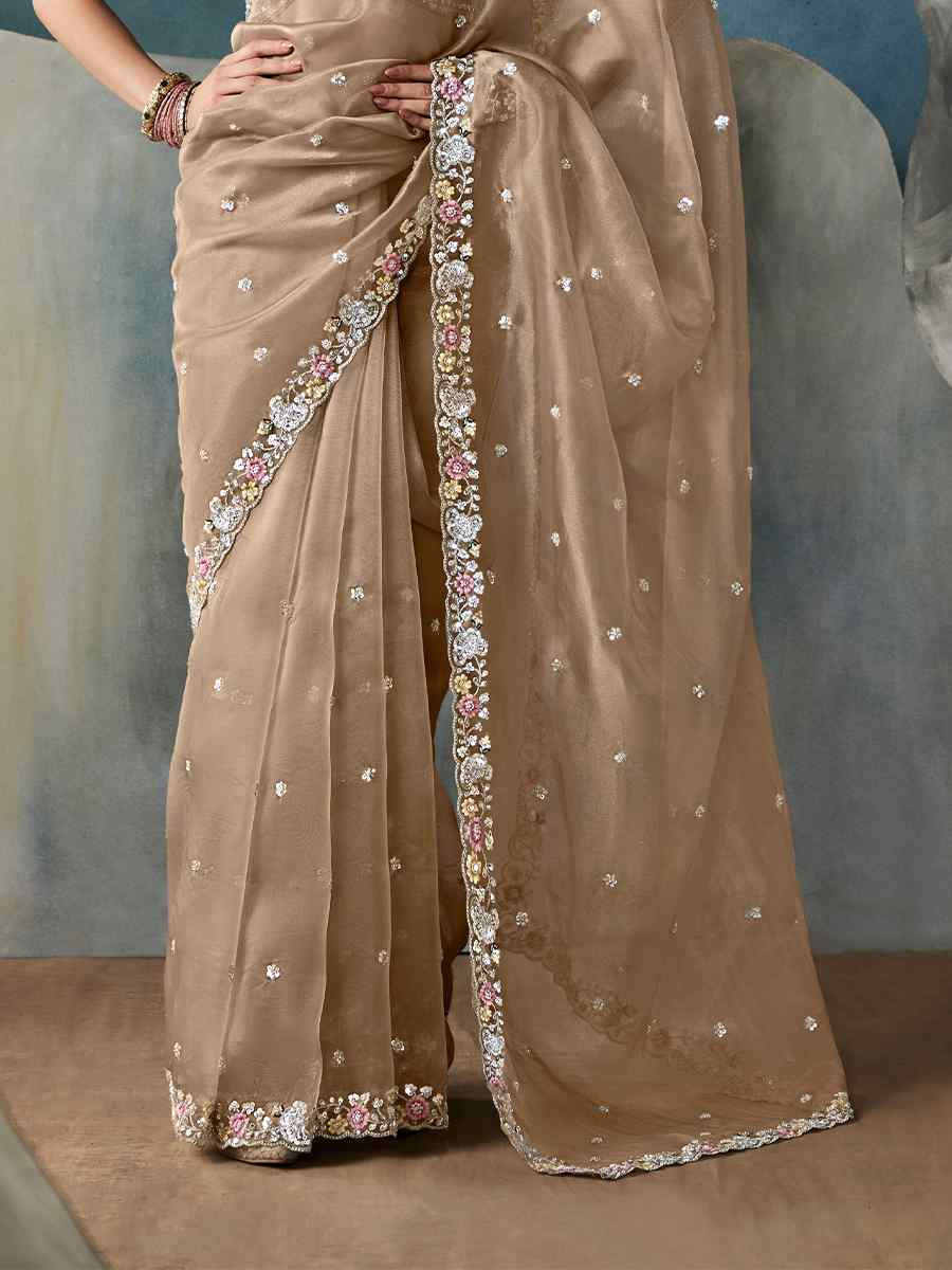 Golden Tissue Embroidered Festival Wedding Fancy Heavy Border Saree