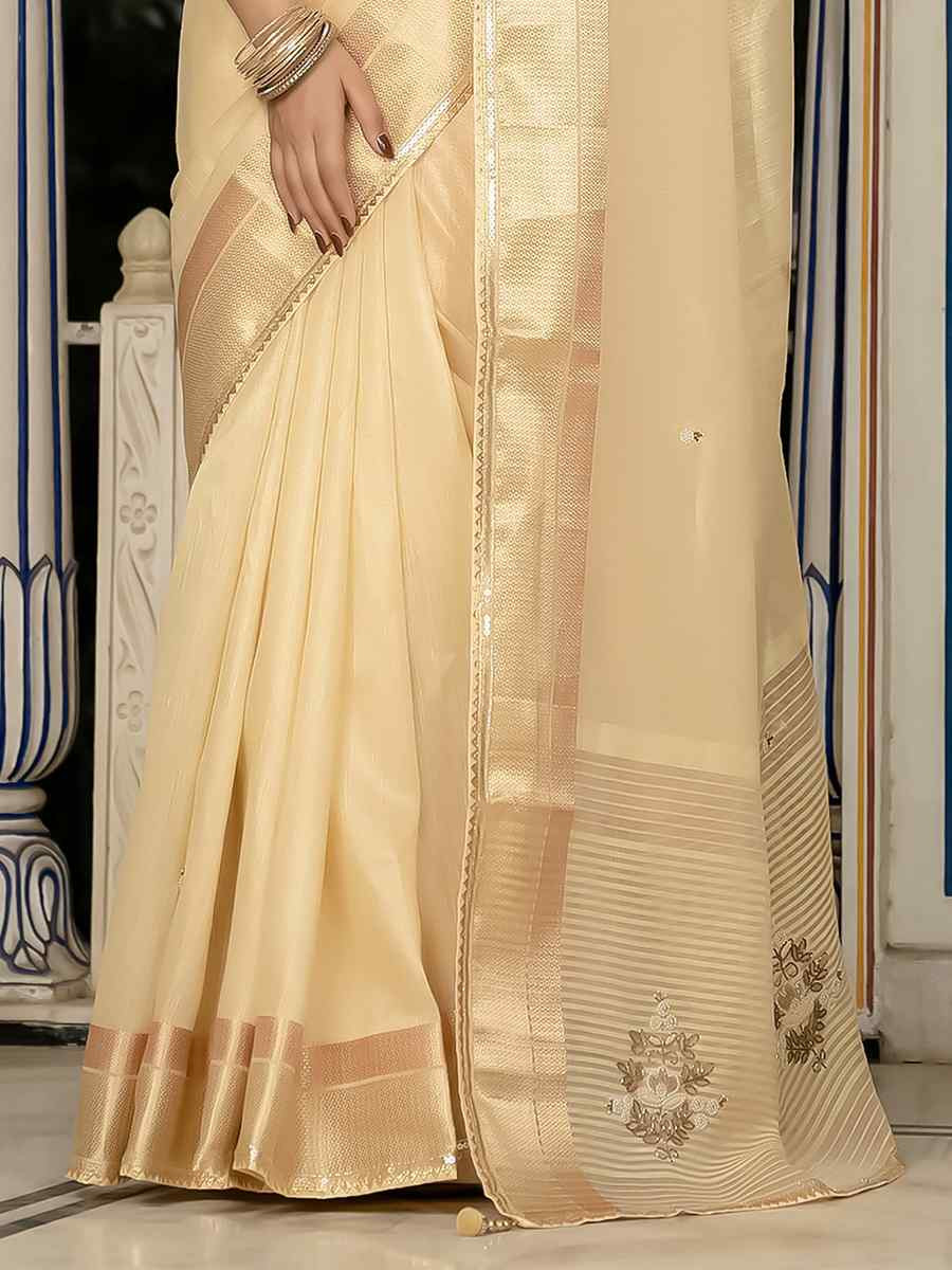 Golden Tissue Linen Handwoven Festival Wedding Fancy Heavy Border Saree