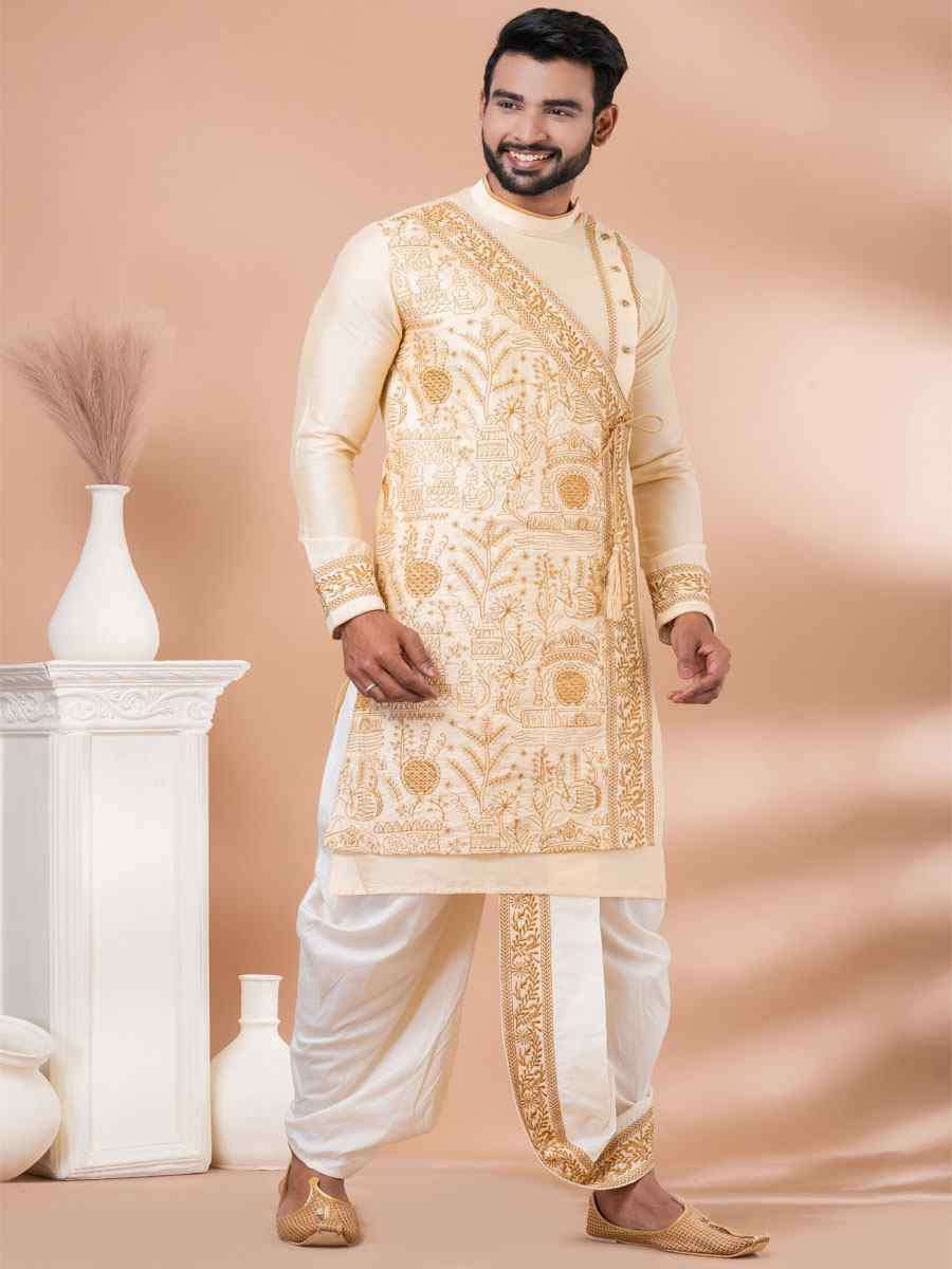 Golden Viscose Woven Festival Casual Kurta