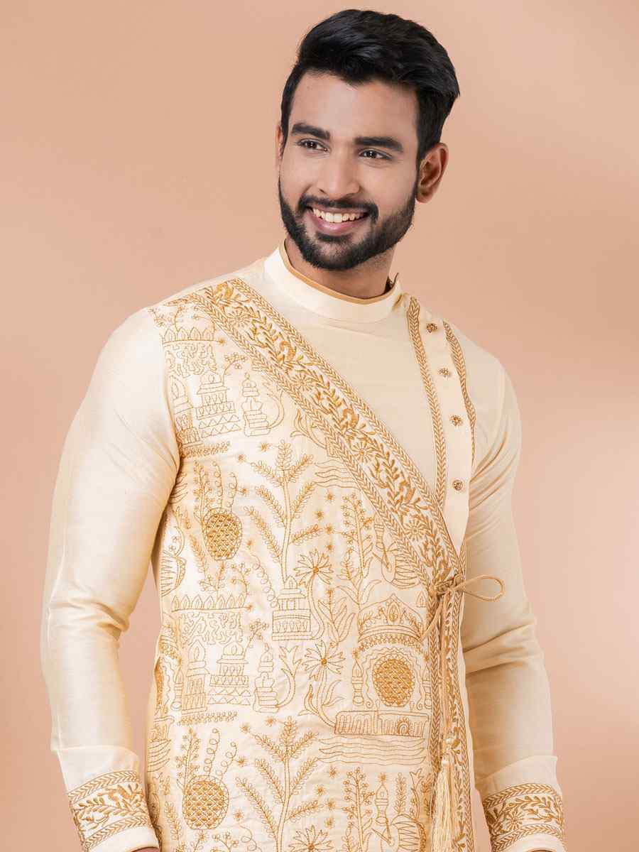 Golden Viscose Woven Festival Casual Kurta