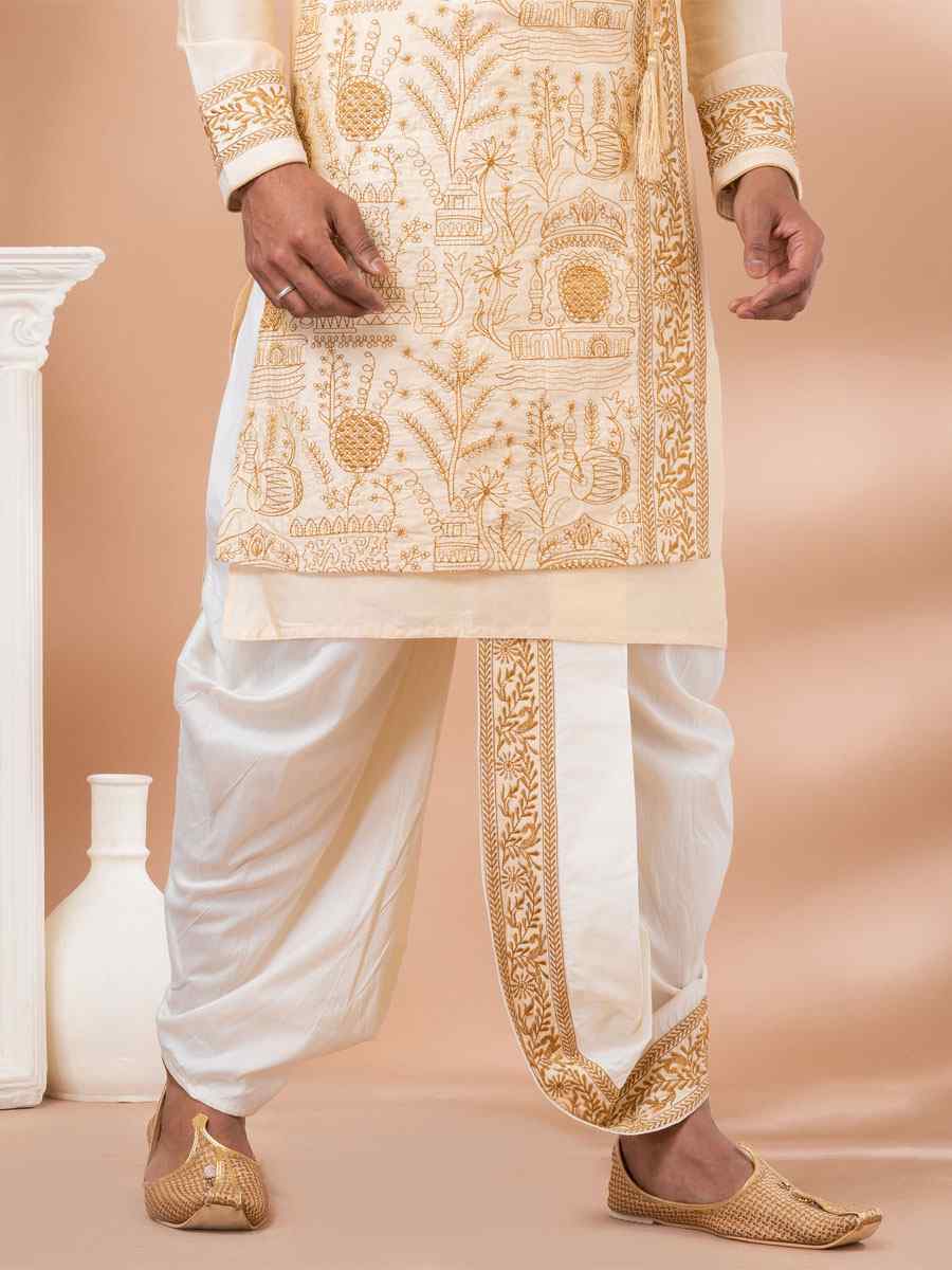 Golden Viscose Woven Festival Casual Kurta
