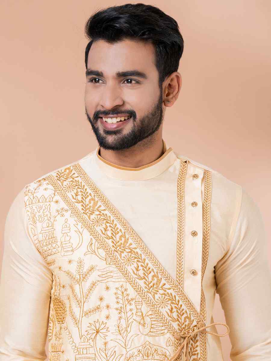 Golden Viscose Woven Festival Casual Kurta