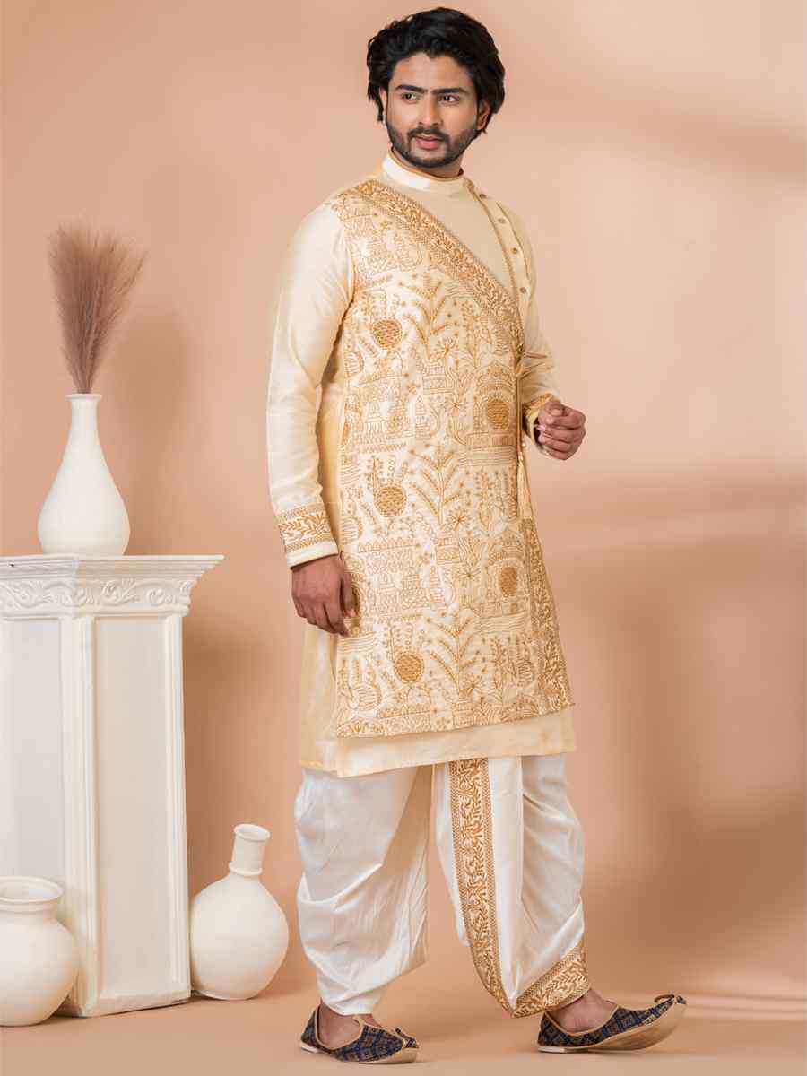 Golden Viscose Woven Festival Wedding Kurta