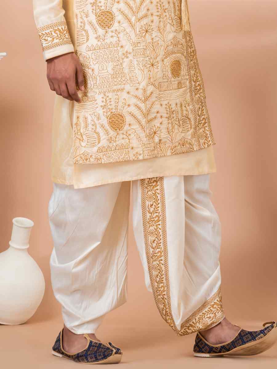 Golden Viscose Woven Festival Wedding Kurta