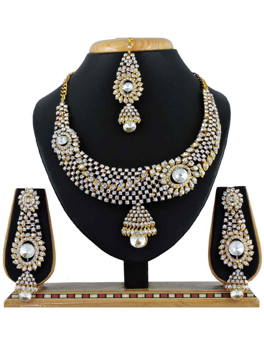 Golden White Alloy Festival Wear Diamonds Necklace