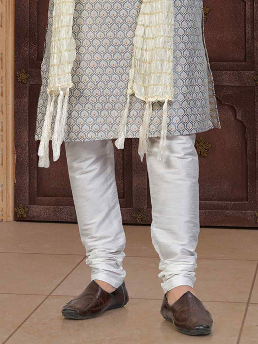 Gray Banarasi Jackard Embroidery Festival Wedding Party Mens Kurta