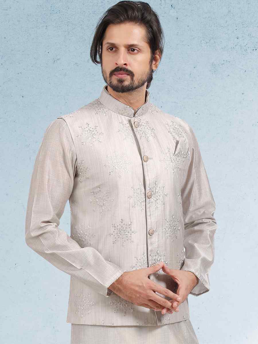 Gray Art Banarasi Silk Woven Festival Party Kurta