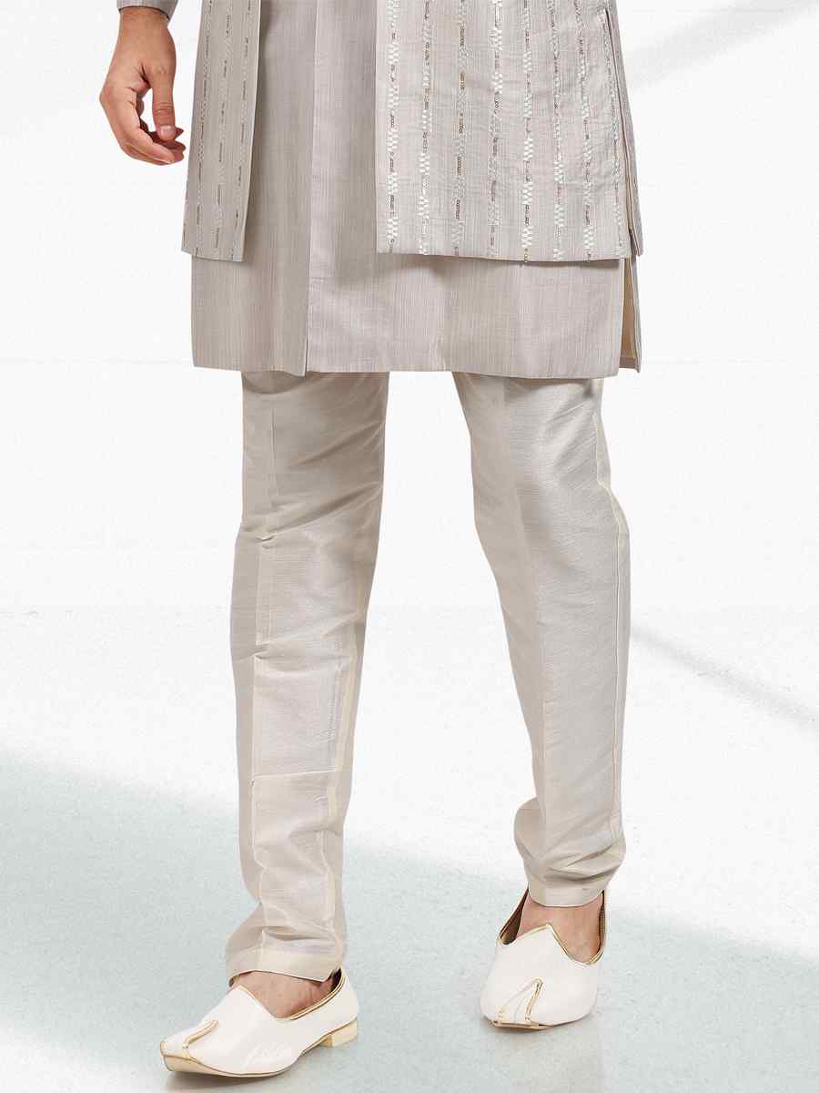 Gray Art Banarasi Silk Woven Festival Party Kurta