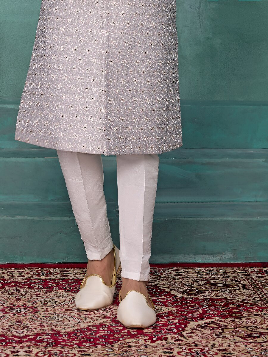 Gray Art silk Embroidered Computer Thread work Wedding Party Festival Groom Sherwani