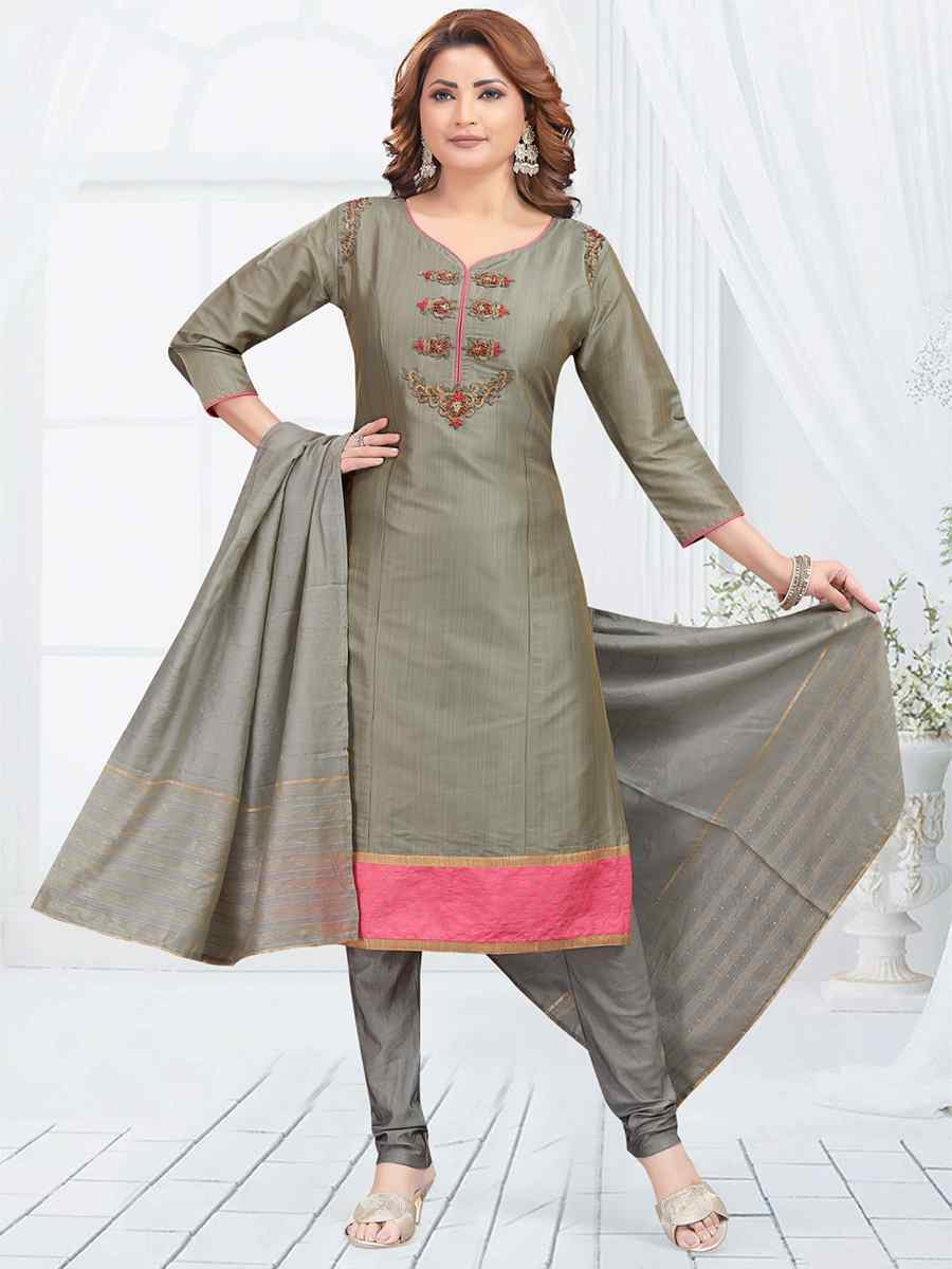 Gray Art Silk Embroidered Festival Casual Pant Salwar Kameez