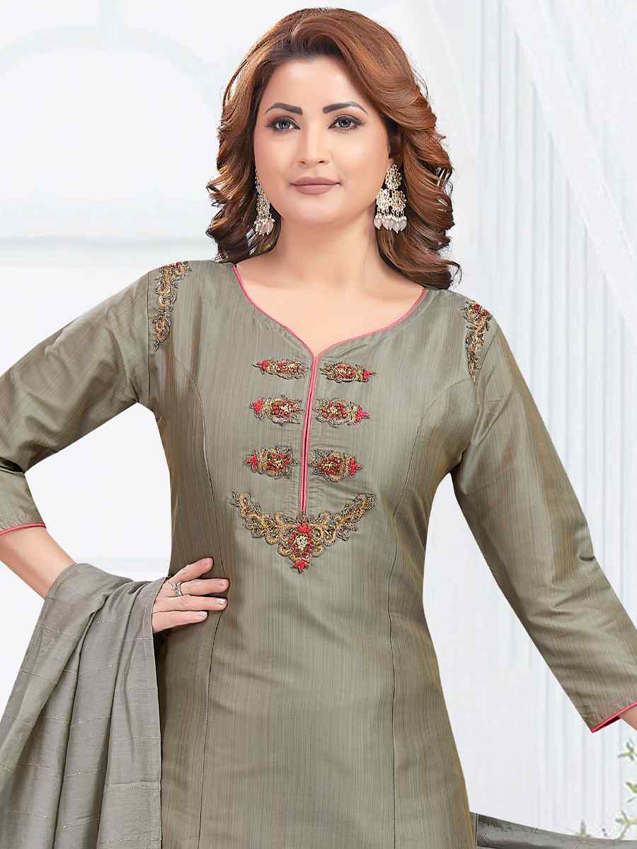 Gray Art Silk Embroidered Festival Casual Pant Salwar Kameez