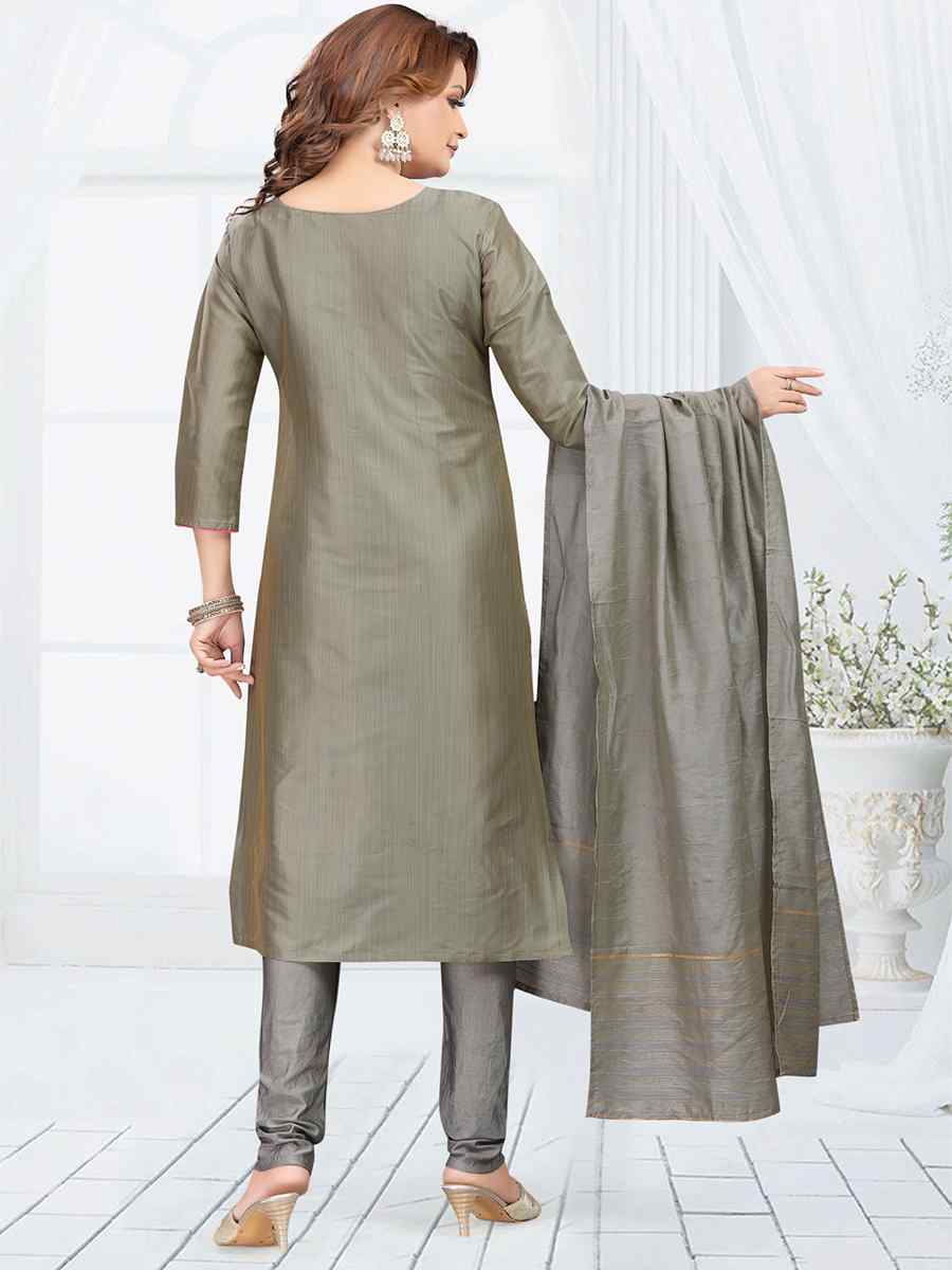 Gray Art Silk Embroidered Festival Casual Pant Salwar Kameez