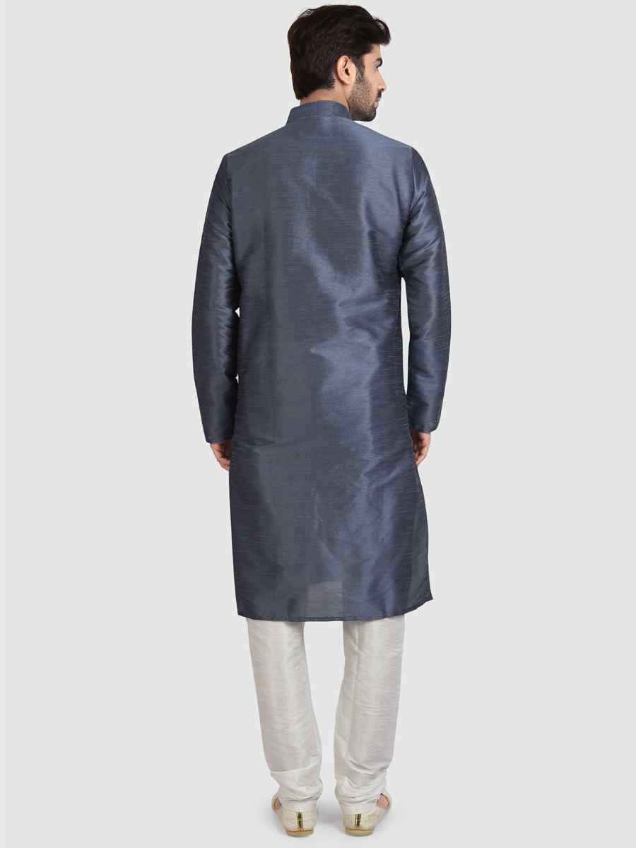 Gray Art Silk Plain Festival Kurta