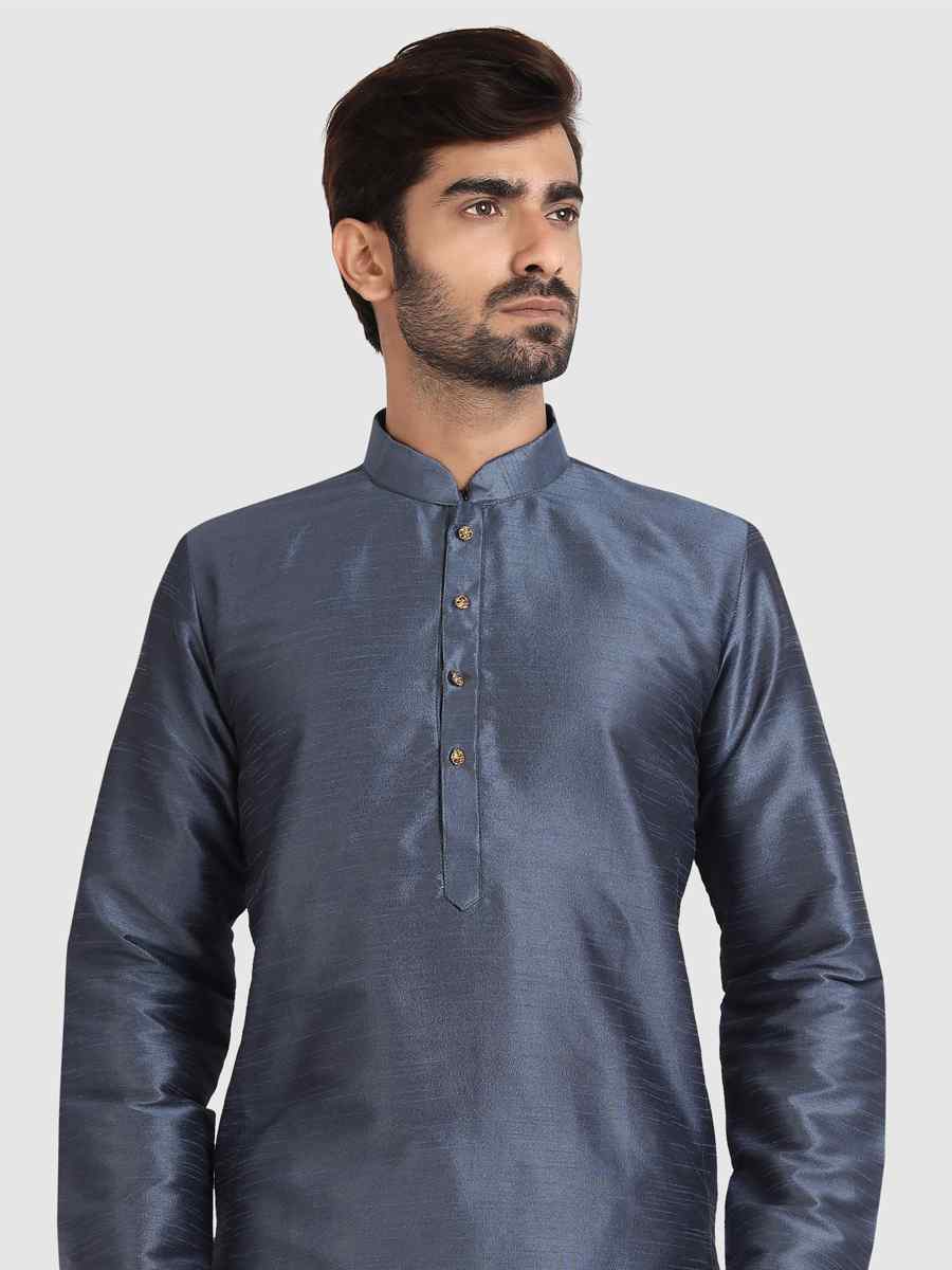 Gray Art Silk Plain Festival Kurta