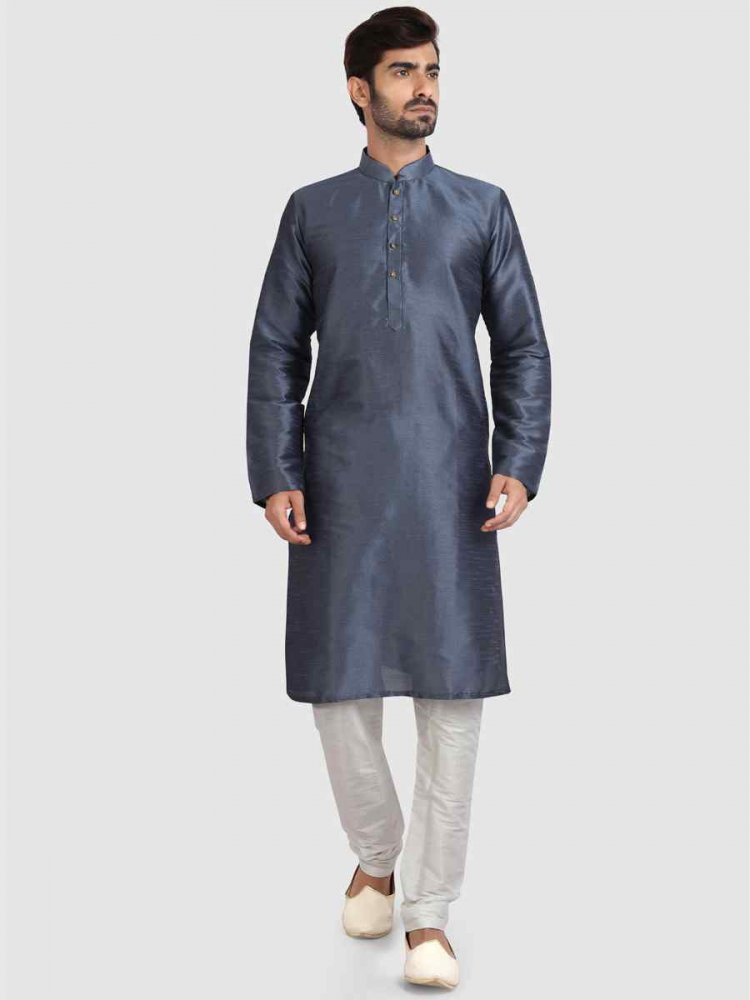 Gray Art Silk Plain Festival Kurta