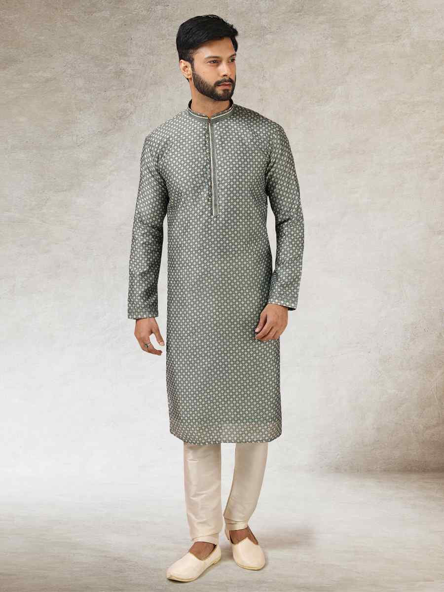 Gray Art Silk Printed Festival Kurta