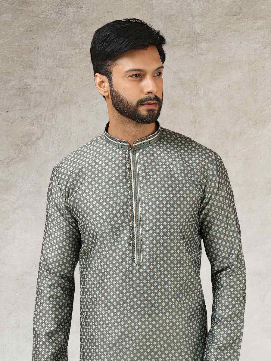 Gray Art Silk Printed Festival Kurta