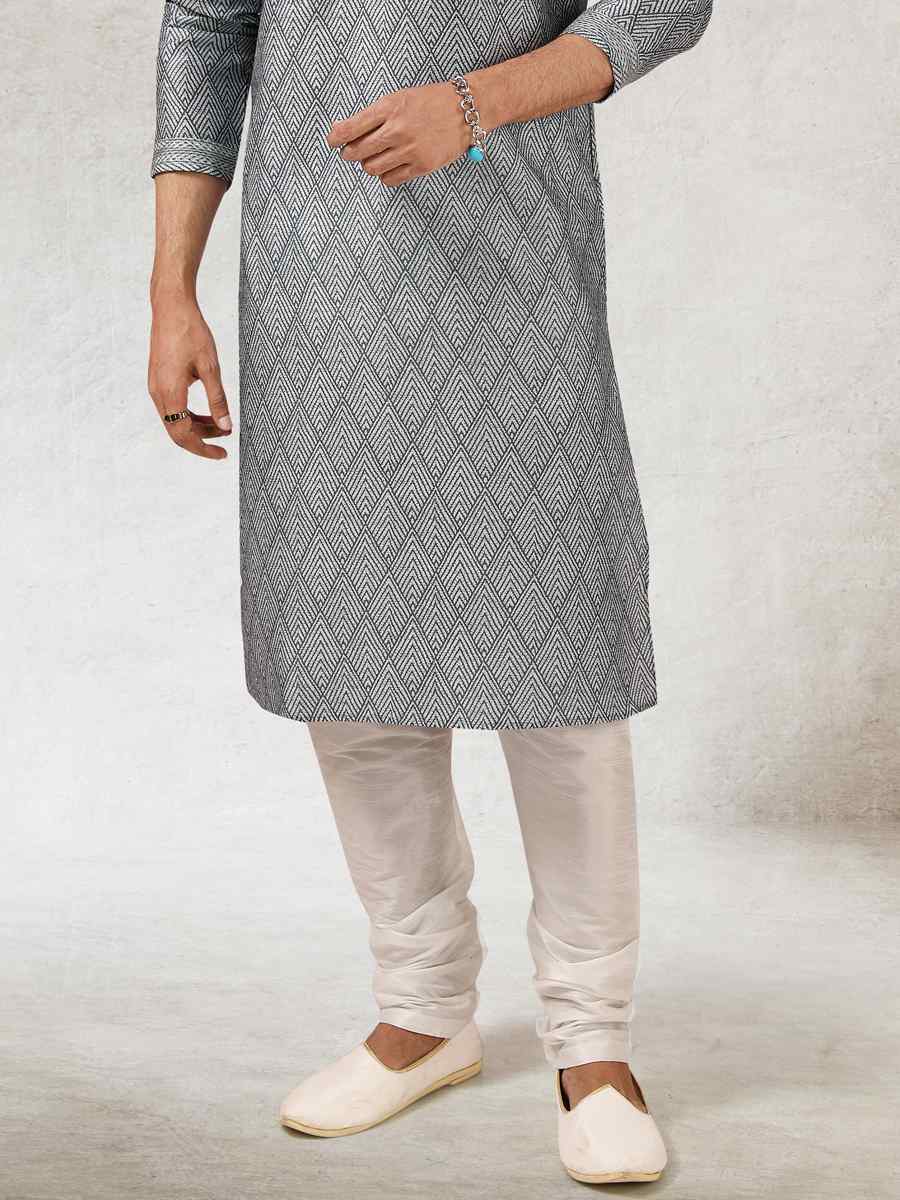 Gray Art Silk Printed Festival Kurta