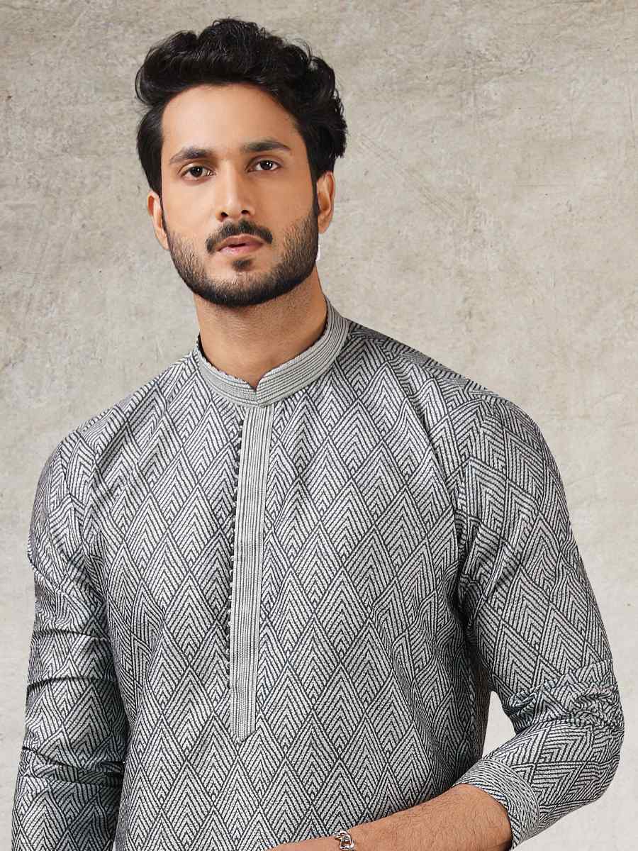 Gray Art Silk Printed Festival Kurta