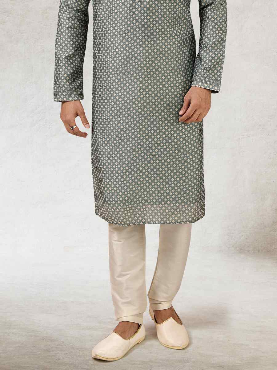 Gray Art Silk Printed Festival Kurta