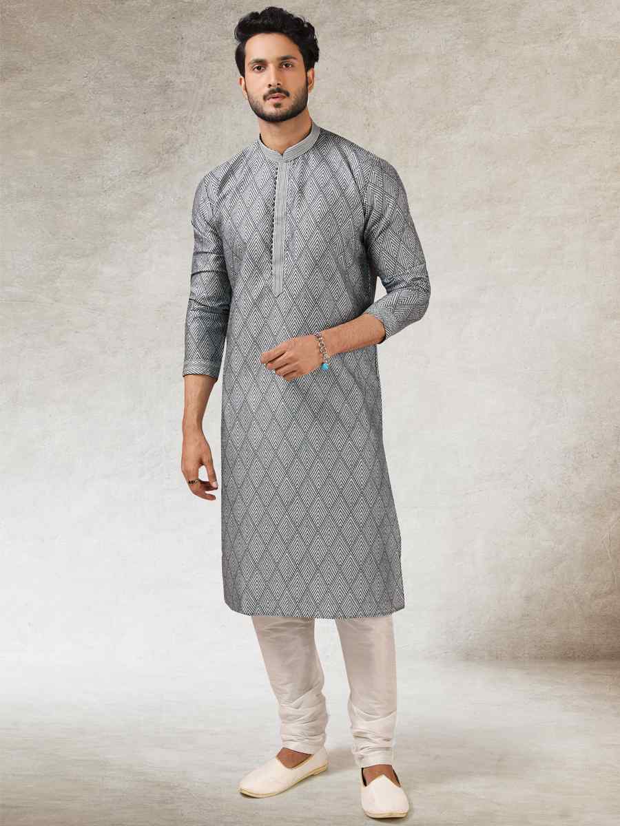 Gray Art Silk Printed Festival Kurta