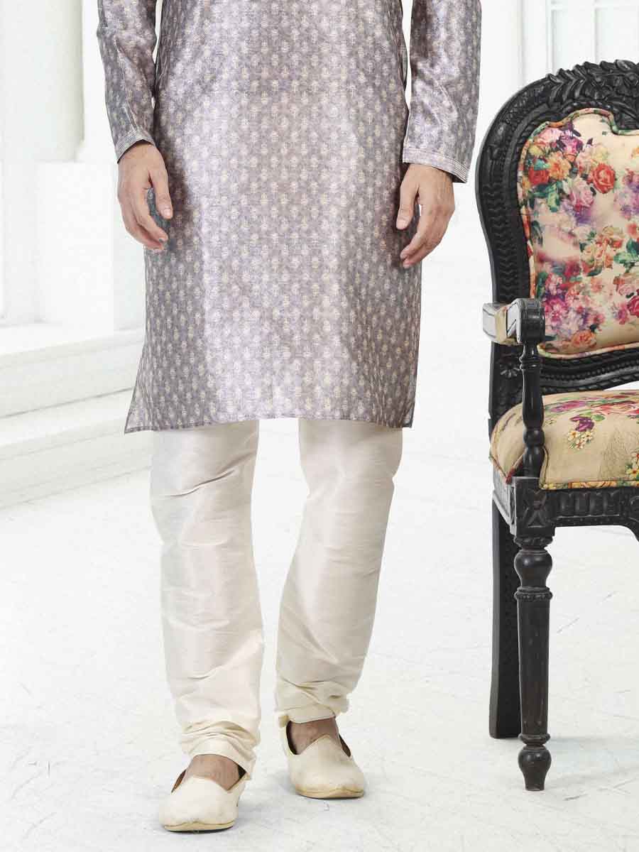 Gray Banarasi Silk Printed Festival Wedding Kurta
