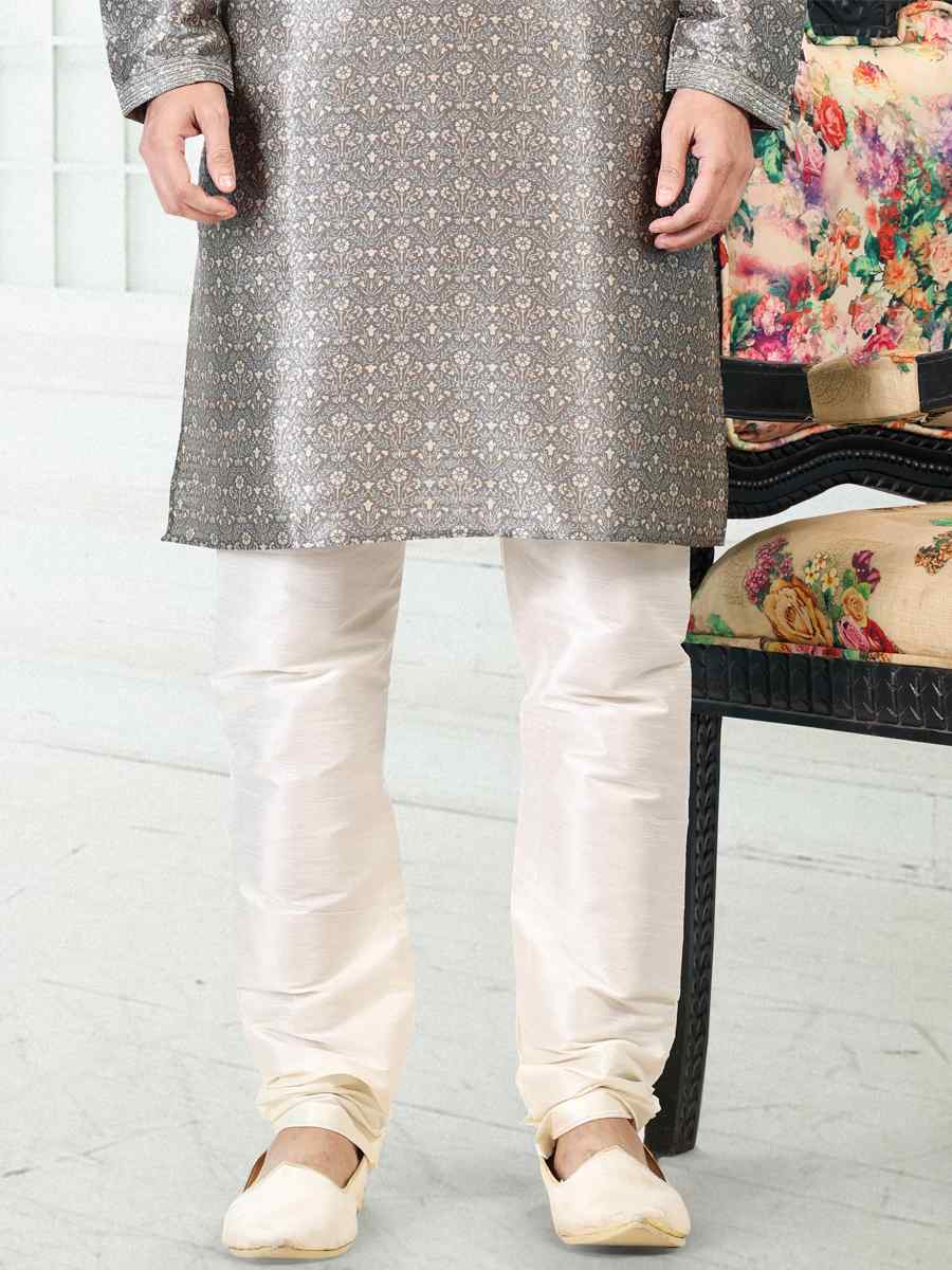 Gray Banarasi Silk Woven Festival Party Kurta