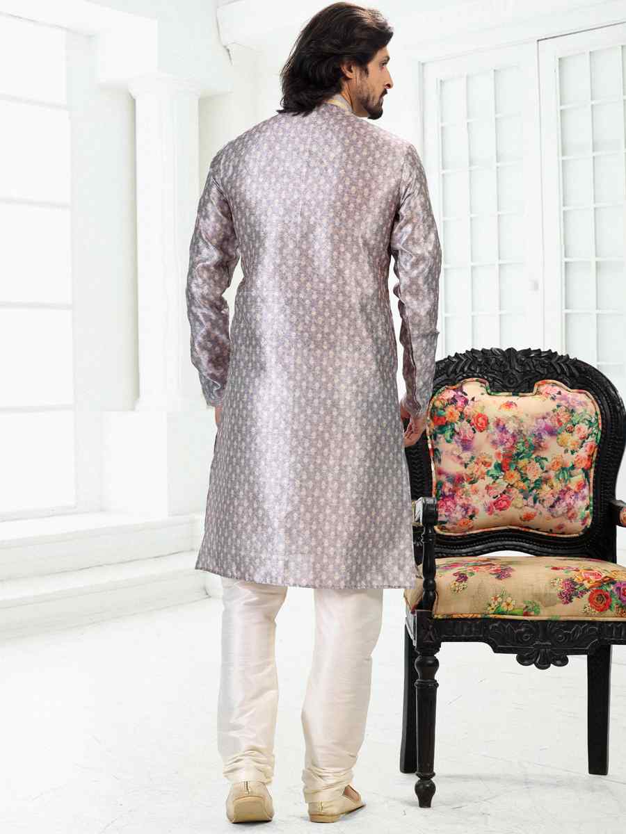 Gray Banarasi Silk Woven Festival Party Kurta