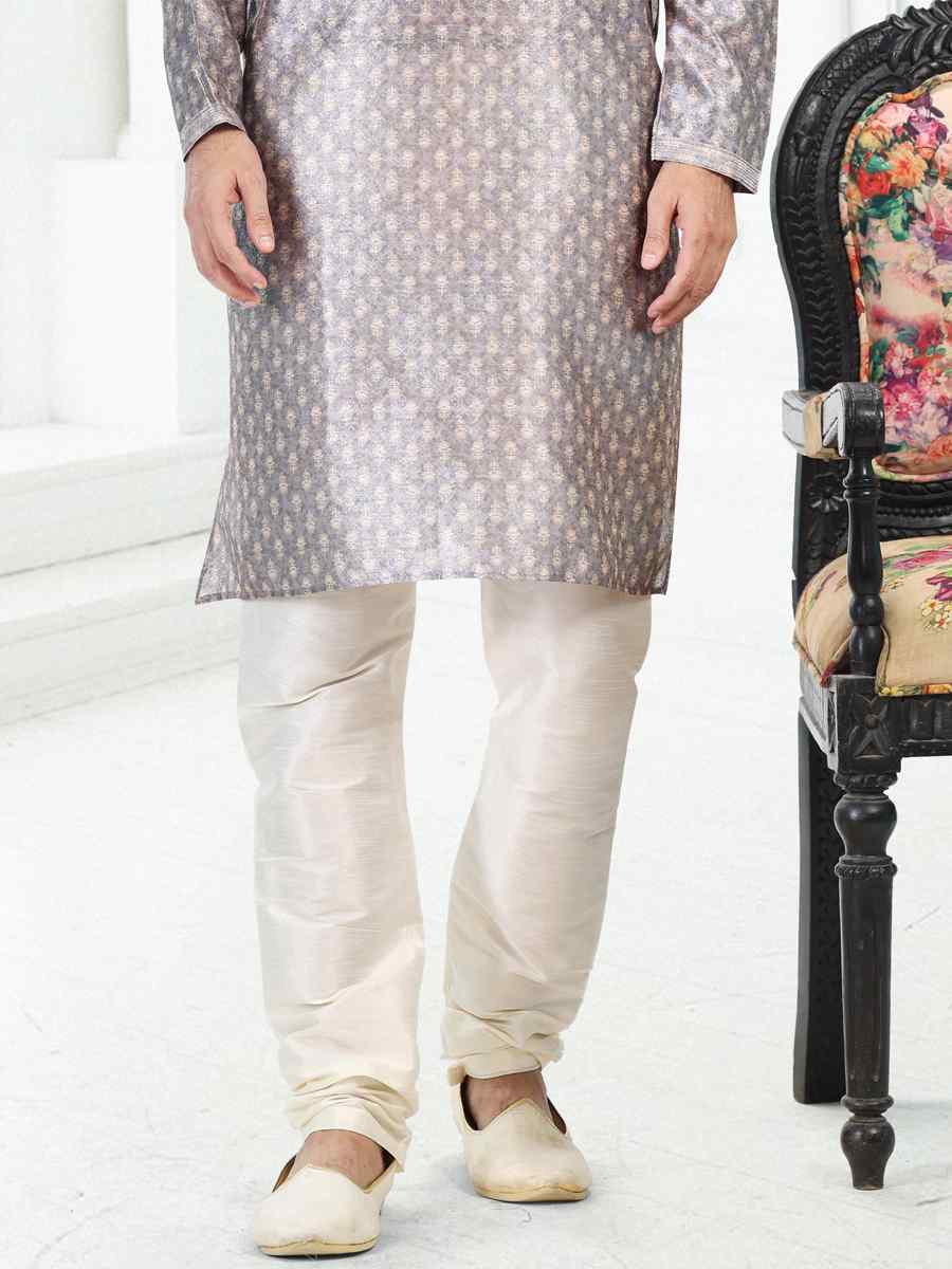 Gray Banarasi Silk Woven Festival Party Kurta