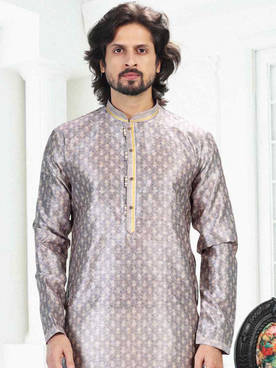 Gray Banarasi Silk Woven Festival Party Kurta