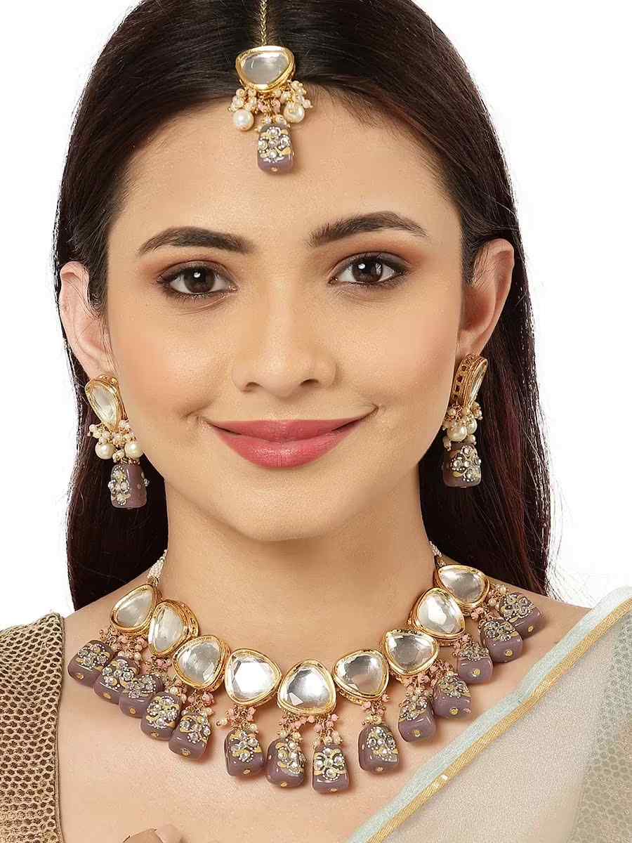 Gray Brass Festival Wear Kundan Necklace
