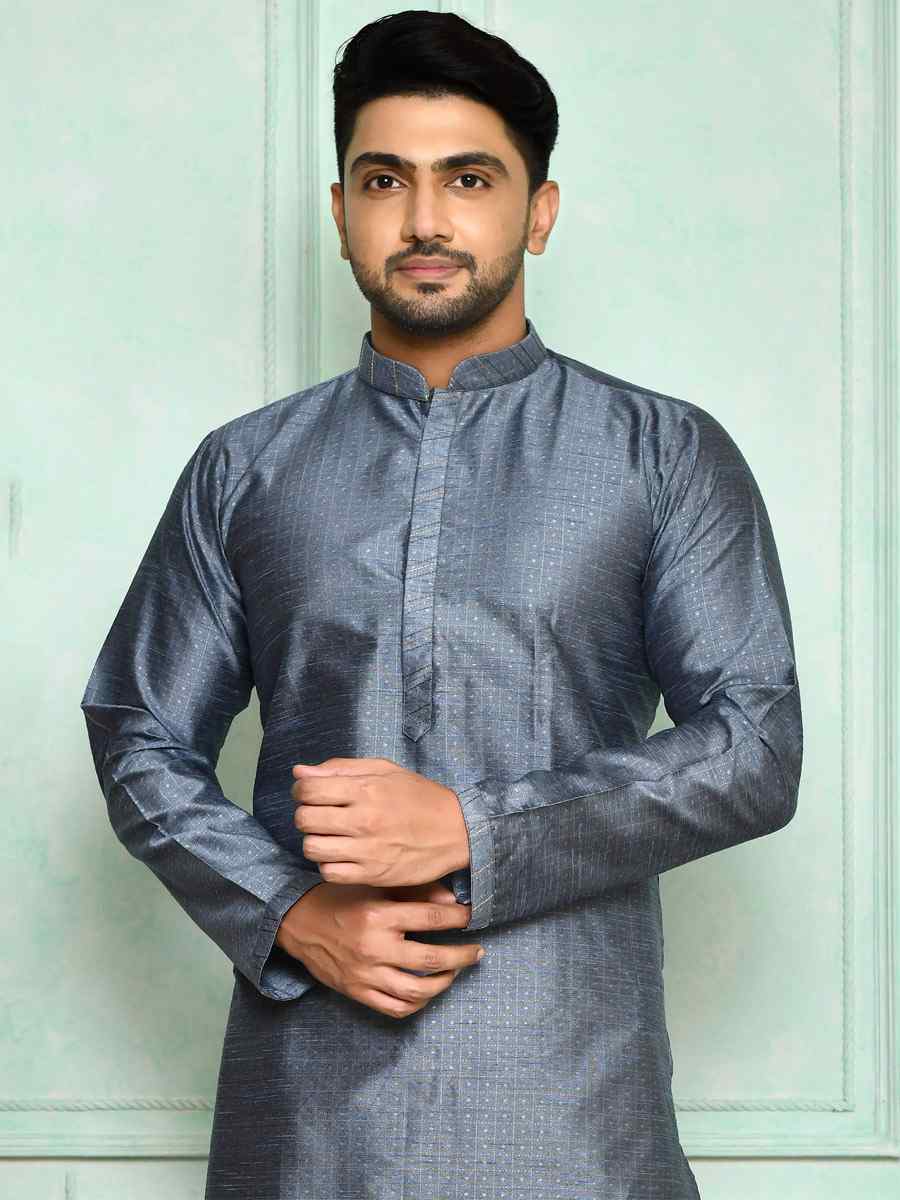 Gray Brocade Woven Festival Kurta