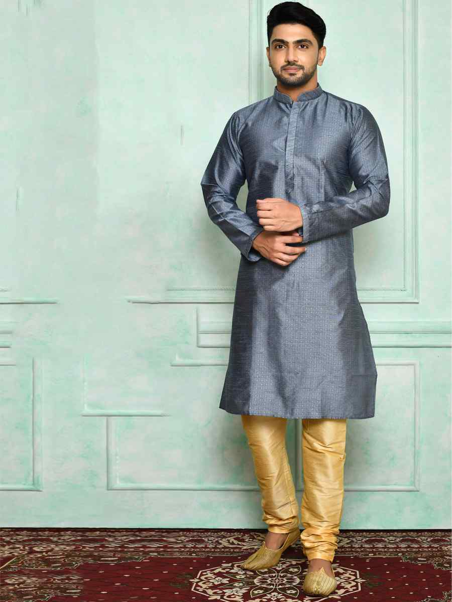 Gray Brocade Woven Festival Kurta