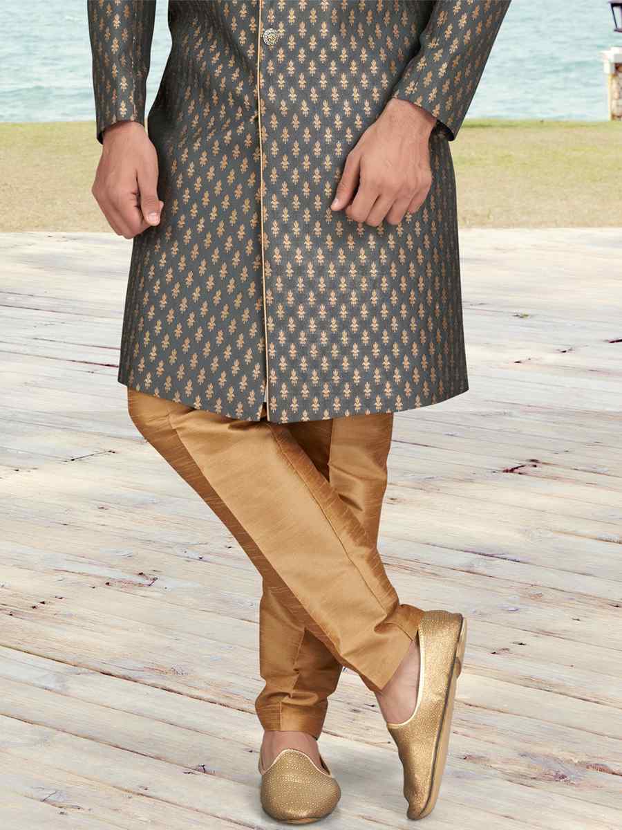 Gray Champion Silk Printed Festival Party Sherwani