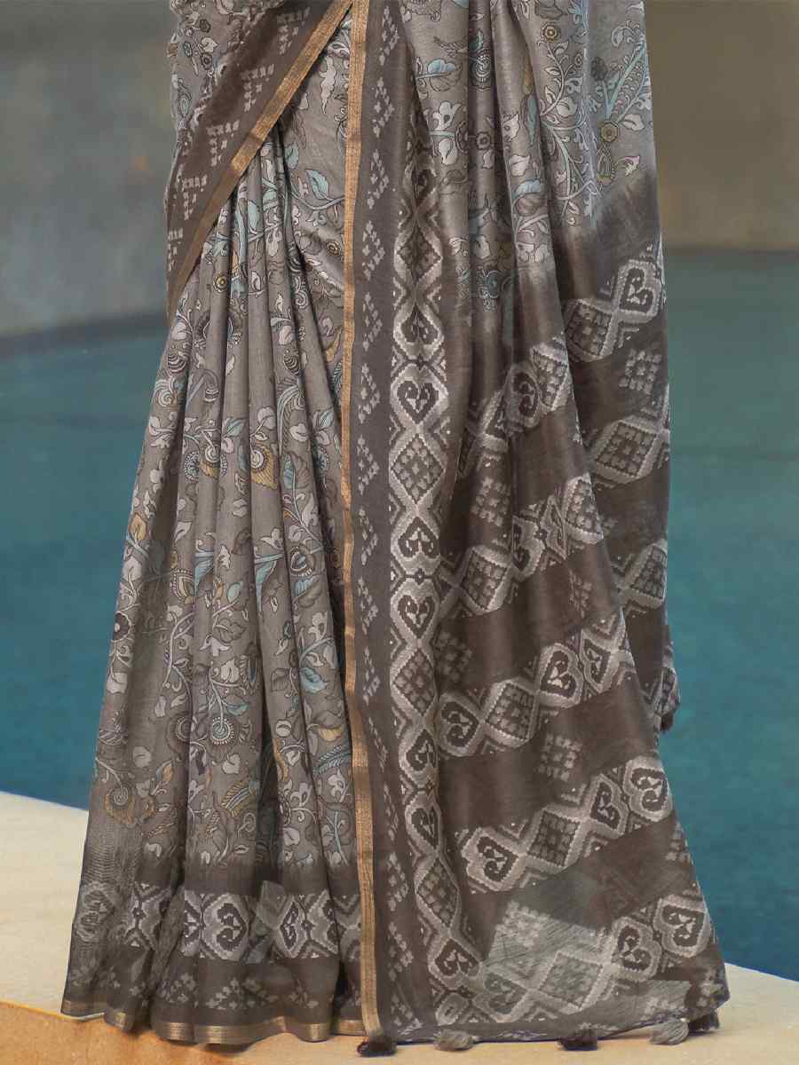Gray Cotton Printed Casual Festival Contemporary Saree
