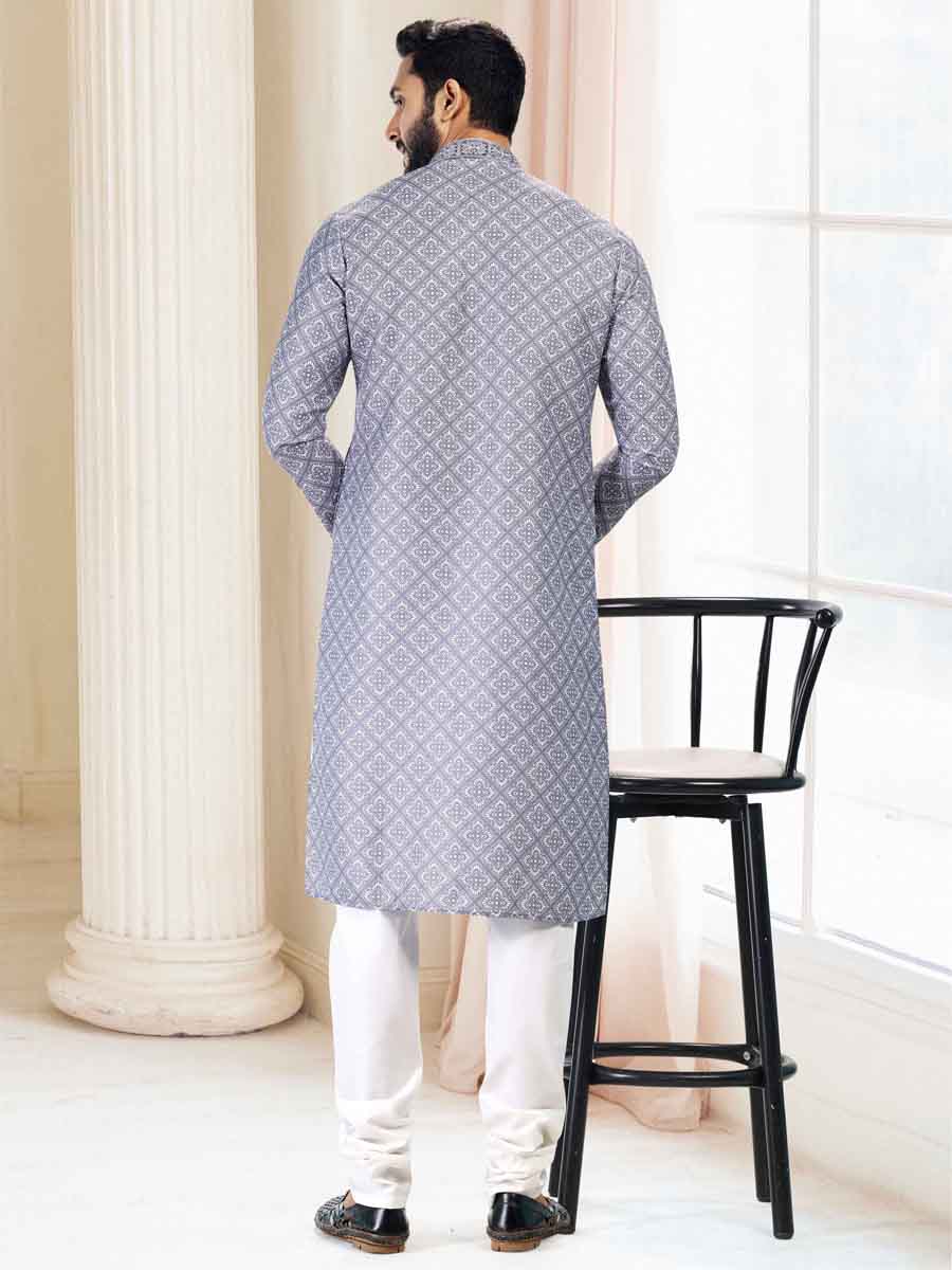 Gray Cotton Printed Festival Mehendi Kurta