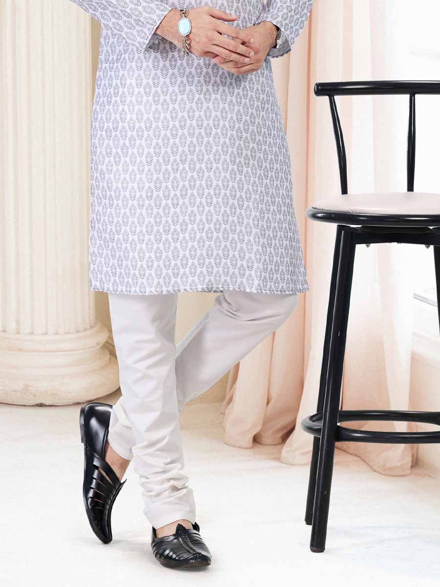 Gray Cotton Printed Festival Mehendi Kurta