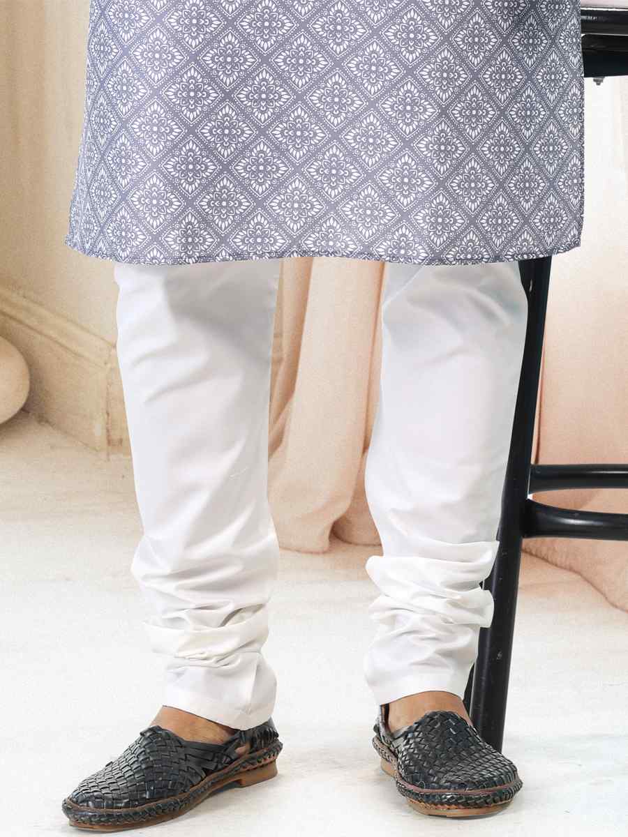 Gray Cotton Woven Festival Party Kurta