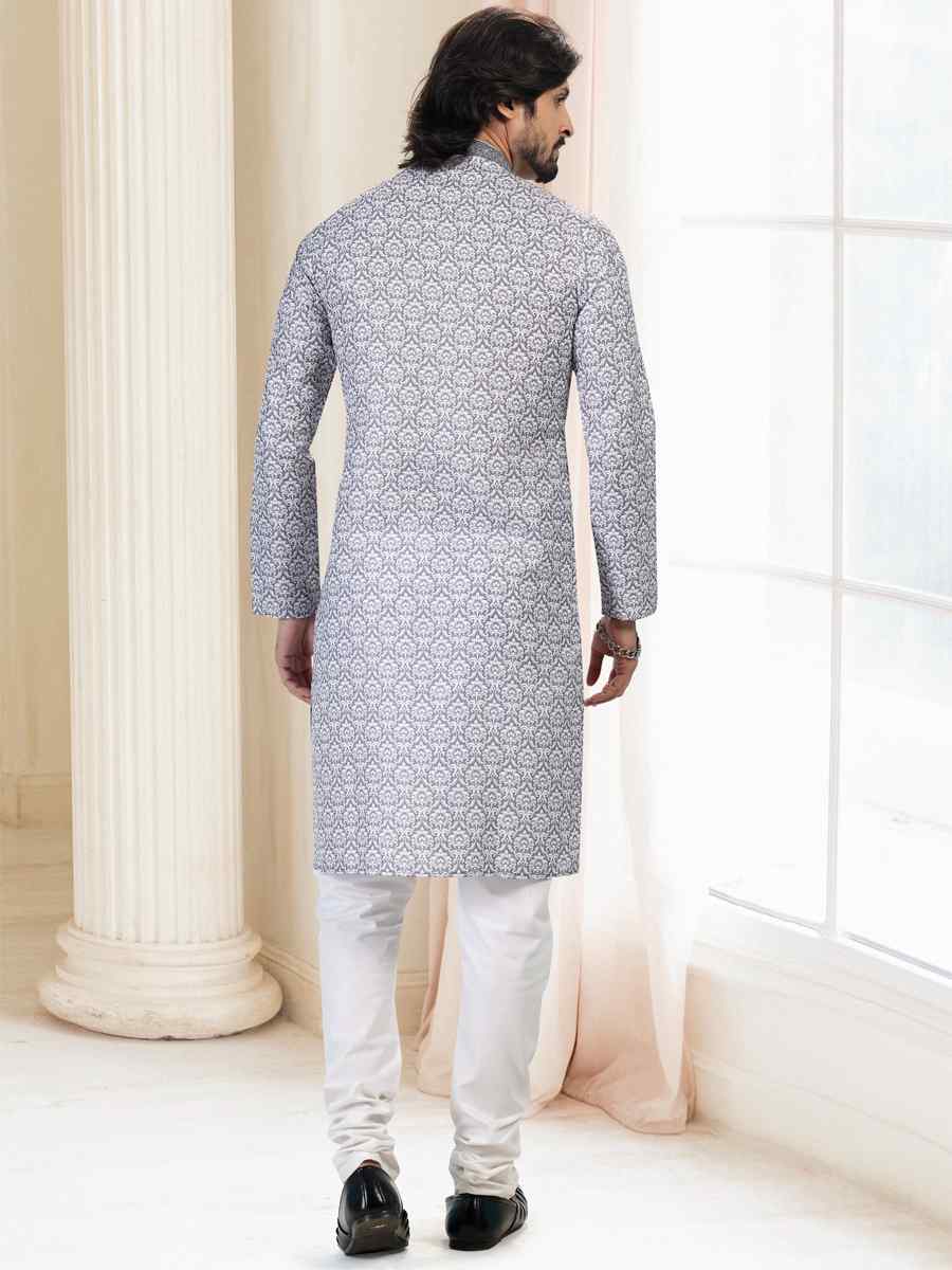 Gray Cotton Woven Festival Party Kurta