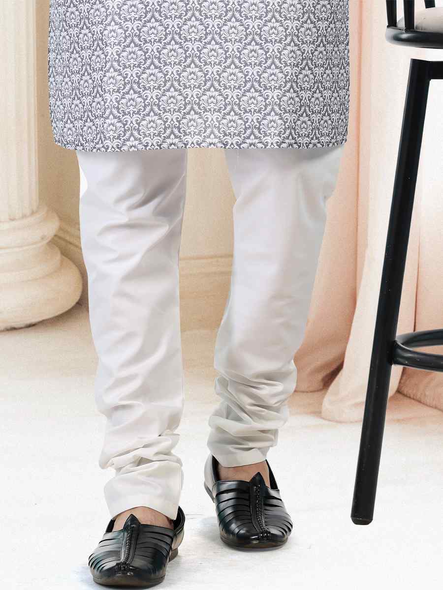 Gray Cotton Woven Festival Party Kurta